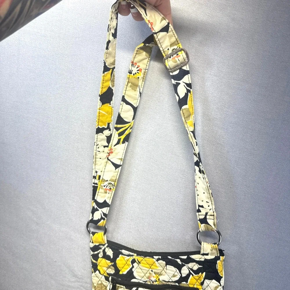 Vera Bradley Hipster Crossbody Bag Dogwood Floral Yellow Black Quilted Cotton